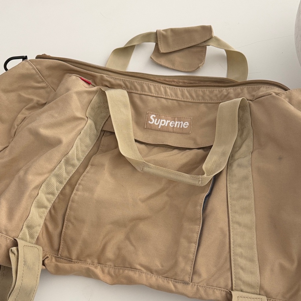 Supreme Beige Duffel Bag with Web Handles